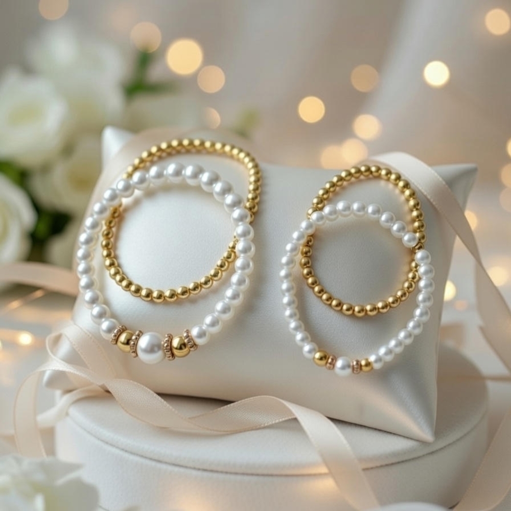 Pearl and Gold Beaded Bracelet Set
